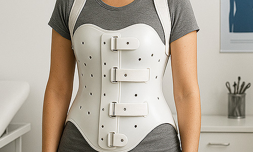Medizinisches Rumpfkorsett zur Stabilisierung der Wirbelsäule am Oberkörper getragen