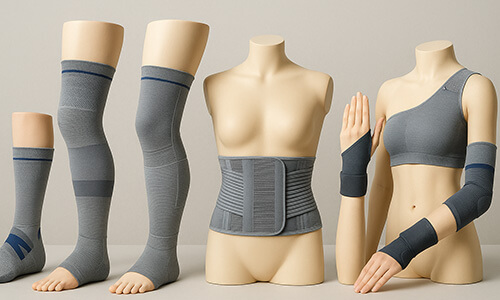 Reihe medizinischer Sanitätsartikeln in verschiedenen Formen und Stärken